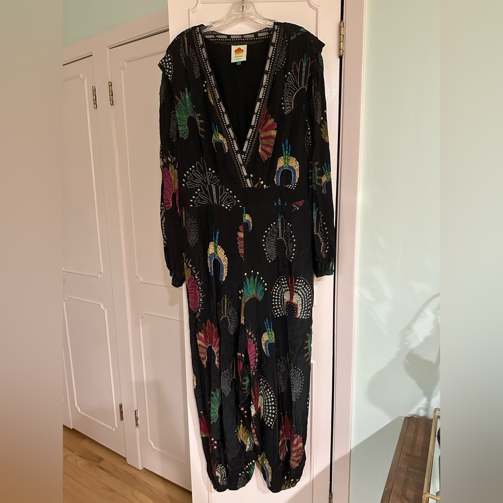 FARM Rio Elegant Black Multicolored Jumpsuit Size XL